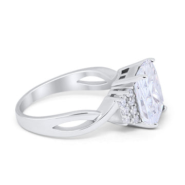 Engagement Ring Emerald Cut Round Simulated Cubic Zirconia 925 Sterling Silver